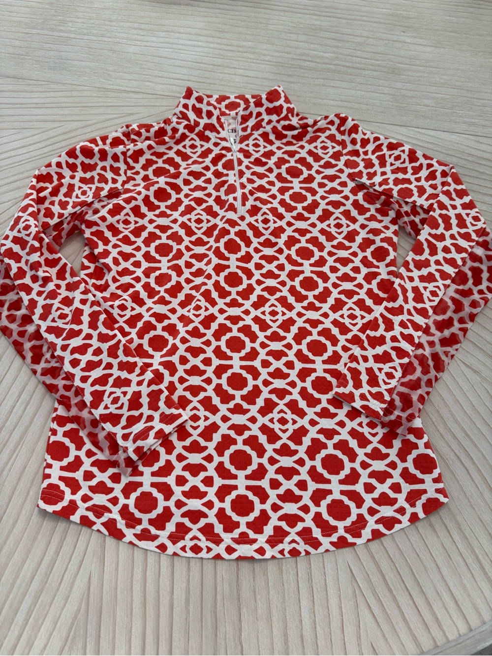 Red Geometric Quarter-Zip Long Sleeve Top UV 50